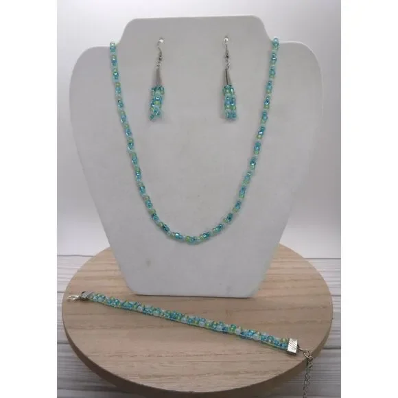 Earrings, Bracelet & Necklace Set Aqua - Picture 1 of 6